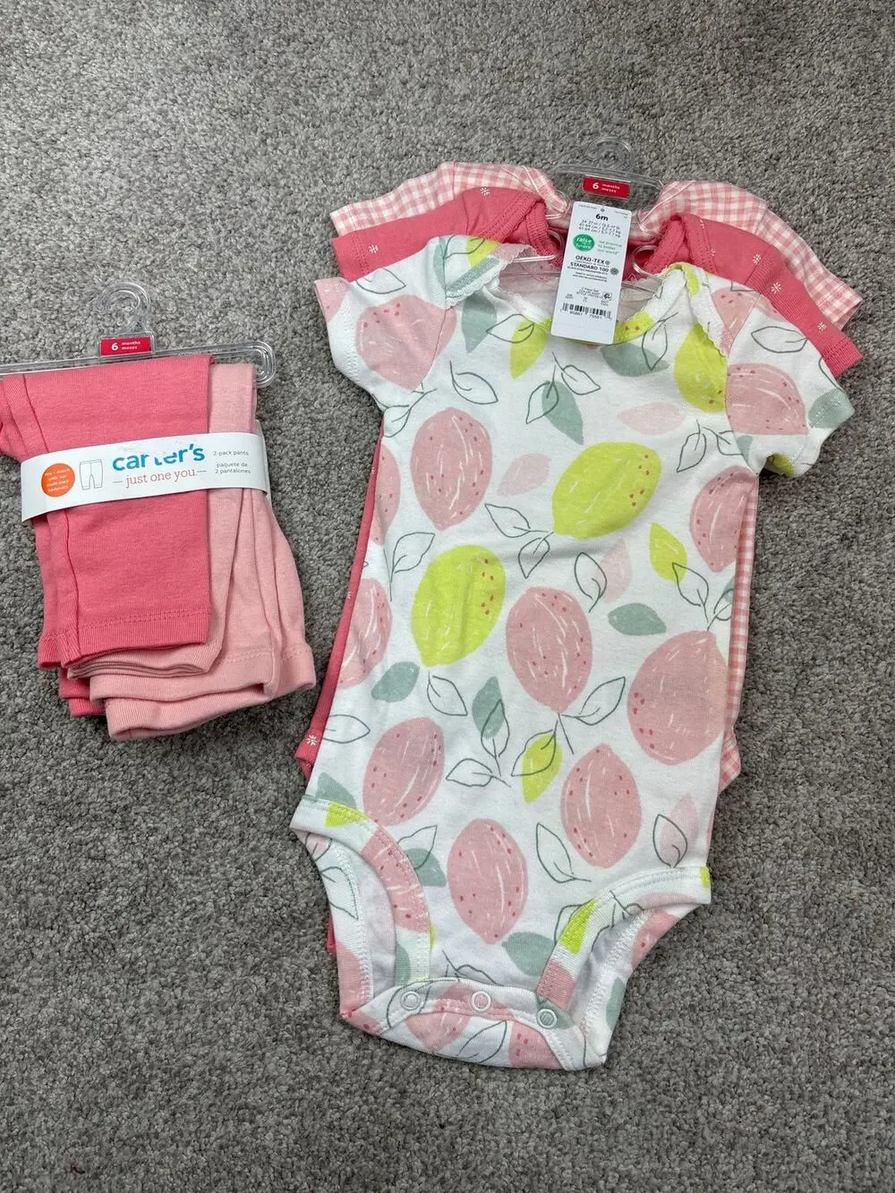 New with tags! 6 month onesie 3 pack and 6 month pant 2 set